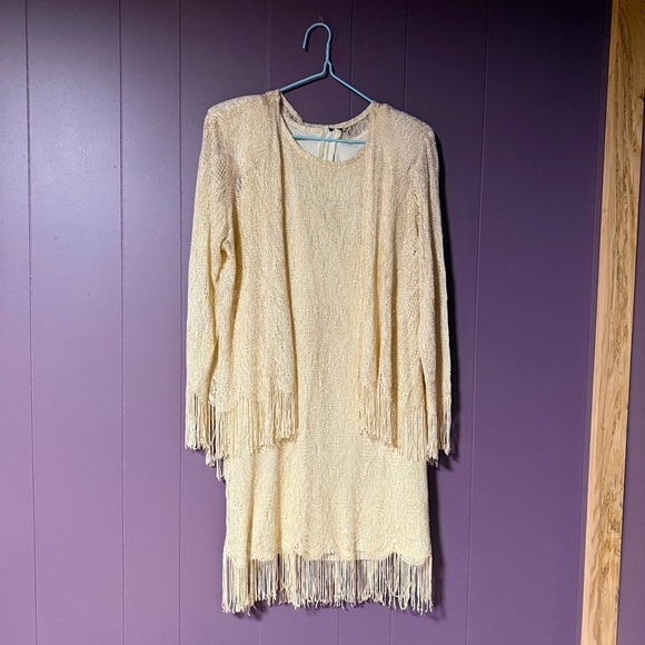 Vintage 90s Gold Tassel Dress Set – Size 10P – Made in USA - Picture 1 of 7